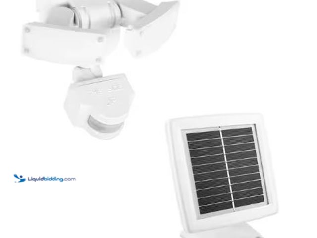 Lot 49-1625547 - Defiant 180° White Motion Sensor Solar Powered Outdoor 2-Head LED Security Flood Light 500 Lumens, M...