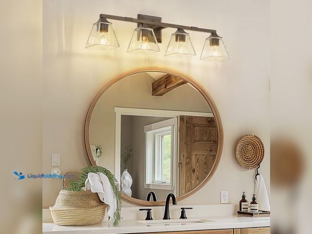 Lot 49-1564158 - Bronze Bathroom Light Fixtures, HWH 4-Light Farmhouse Vanity Wall Sconce Bathroom Sconce Over Mirror...