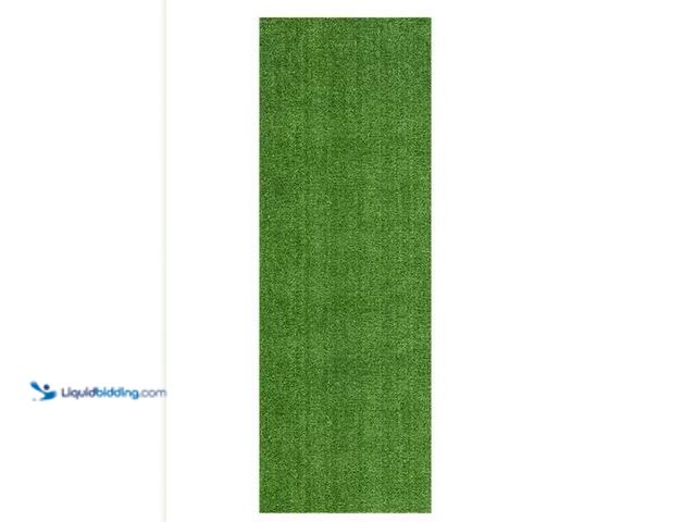 Lot 49-1631187 - Sweet Home Stores Green 3 ft. x 30 ft. Meadowland Collection Waterproof Solid Artificial Grass Runne...