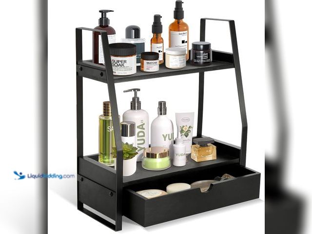 Lot 49-5437430 - Bathroom Counter Organizer with Drawer, Countertop Makeup Organizer for Vanity, Wood Tray for Perfum...