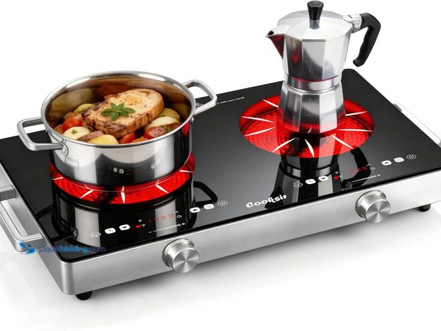 Lot 49-3565461 - 2 Burner Electric Cooktop - 24 Inch(22.2"x 13.1") Portable Electric Stove Top 110V, 2000W Countertop...