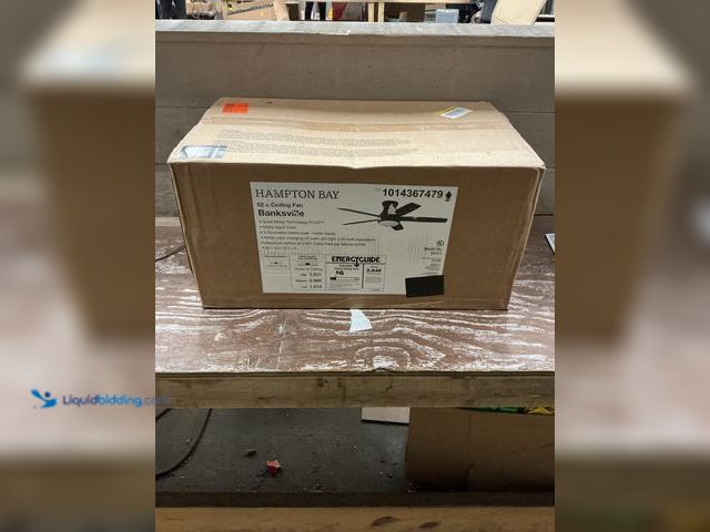 Lot 49-5539805 - Hampton Bay Banksville 52 in. Matte Black Flush Mount Standard Ceiling Fan with White Adjustable LED...