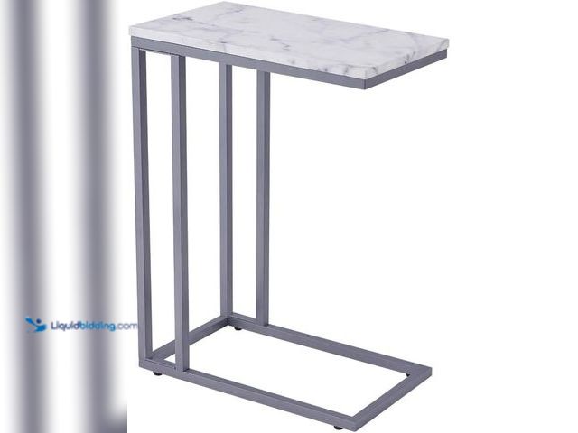 Lot 49-5408085 - C-Shape Side End Table, Faux Marble Tray Snack Table with Metal Frame, Laptop Coffee Holder, Modern ...