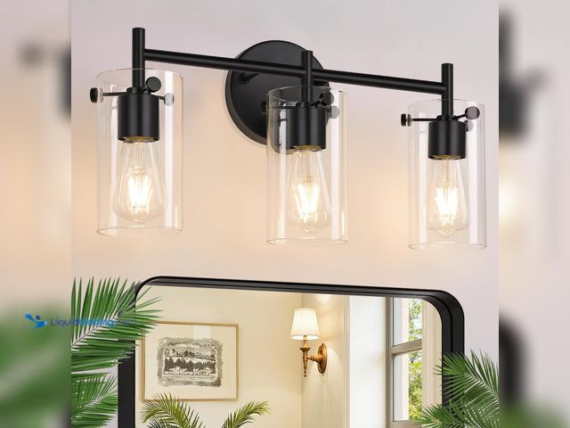 Lot 49-3528552 - Bathroom Light Fixtures 2023 Upgrade, 3-Light Matte Black Vanity Light, Black Bathroom Lights Over M...