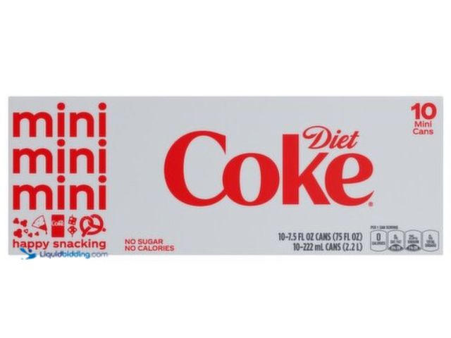Lot 49-3565499 - Diet Coke Soda Soft Drink Fridge Pack Mini Cans, 7.5 fl oz, 10 Pack. NEW. BB SEPT 25