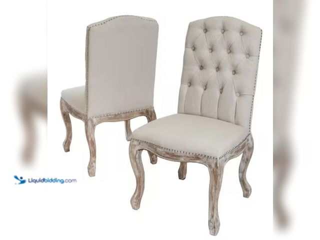 Lot 49-2001085 - Set of (2) Noble House Wembley Beige Fabric and Weathered Hardwood Dining Chairs, Model # 657, Unuse...