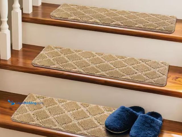 Lot 49-1631125 - PURE ERA Diamond Trellis Dark Beige 8 in. x 30 in. Carpet Stair Tread Cover Protector Low Pile Indoo...