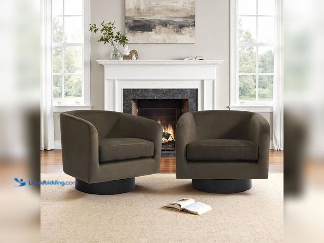 Lot 49-2024034 - Uixe Modern Coffee Velvet Upholstered 360°Swivel Accent Arm Chair with Wood Base. Model # CH0030V-CF...