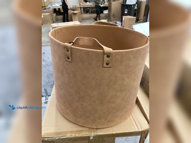 Lot 49-5542459 - Large Faux Leather Storage Bin Camel Brown - Hearth & Hand, Factory Sealed