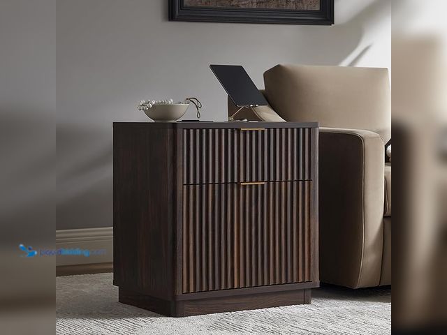 Lot 49-3472668 - T4TREAM 23'' Fluted Nightstand with Charging Station, Large 2 Drawer Bedside Table, Modern End Table...