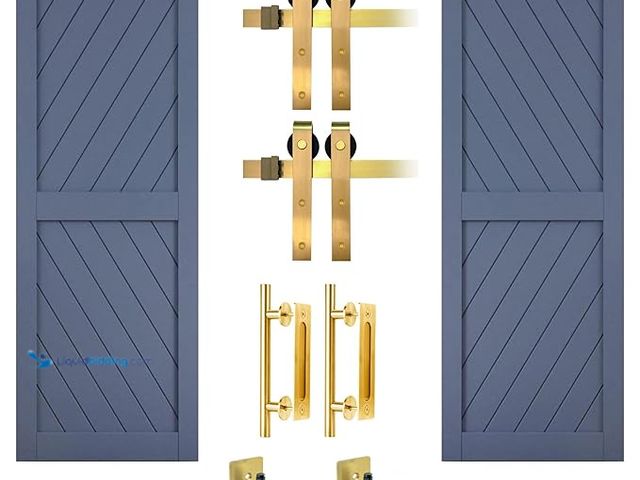 Lot 49-1576839 - Rio Salto Gold Barn Door Hardware Kit Adjustable Length 98" Sliding Door Hardware Modern Barn Interi...