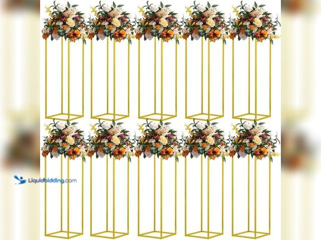 Lot 49-5437673 - 31.5inch 10pcs Gold Wedding Cenerpiece Flower vase, Metal Column Flower Stand, Tall Geometric Center...