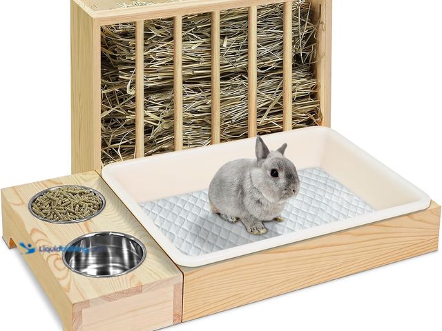 Lot 49-5413251 - 3 in 1 Rabbit Hay Feeder with Litter Box, Wood, Mess Proof, for Guinea Pig, Chinchillas, Hamster, Dw...