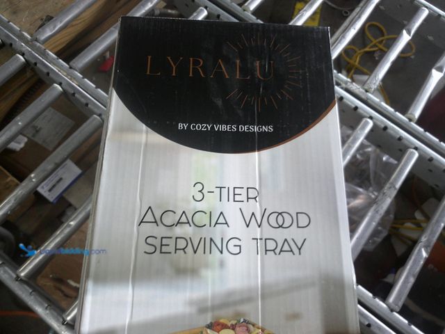 Lot 49-1518569 - 3 Tier Acacia Wooden Serving Tray With Metal Legs, Unused  Ref#MTMED0804