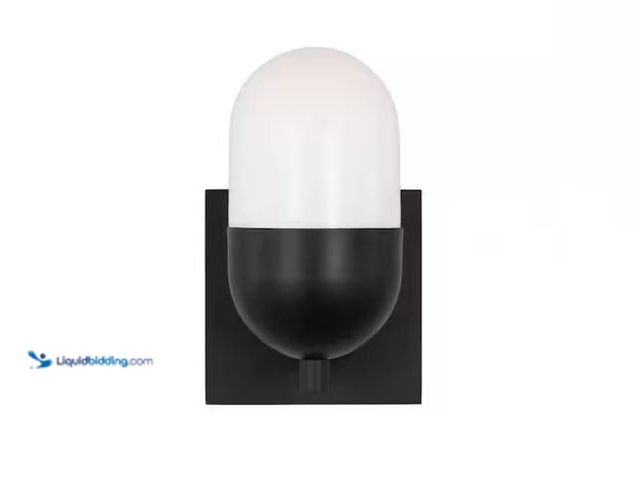Lot 49-2001519 - SCOTT LIVING Foster 5 in. 1-Light Midnight Black Small Vanity Light with Milk Glass Shade, Model # D...
