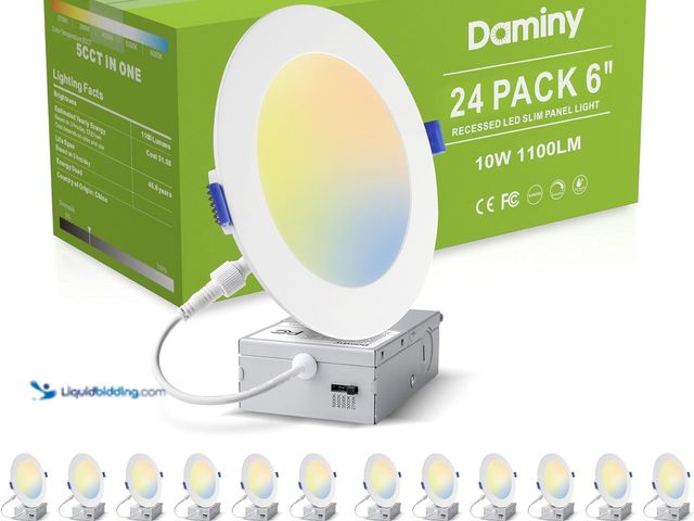 Lot 49-3482747 - DAMINY 24 Pack 6 Inch LED Recessed Lighting with Junction Box,5CCT,Ultra-Thin Recessed Light,10W 110...