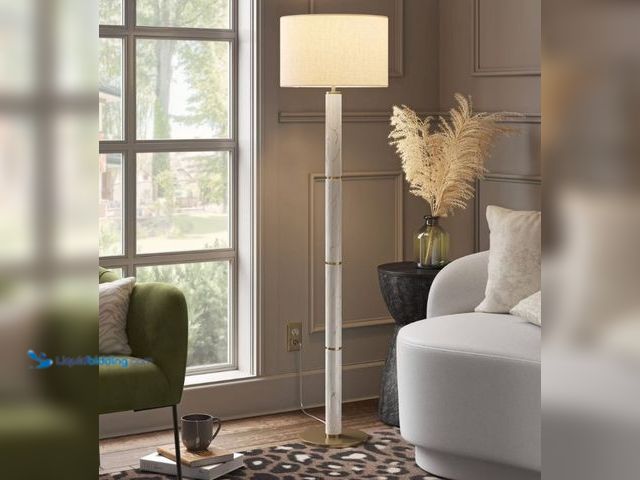 Lot 49-5452668 - Faux Marble Stick Floor Lamp - Threshold. Item is unused.