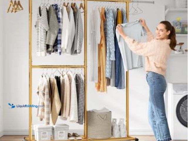 Lot 49-3473646 - EnHomee Clothes Rack Loads 410LBS Portable & Adjustable Clothing Rack with Wheels, 17.8" D x 69.1" W...