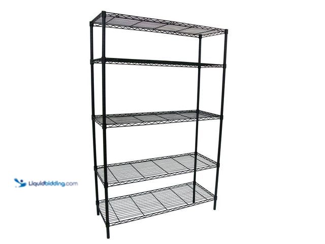 Lot 49-5541725 - 5-Tier Steel Wire Shelving Unit in Black (36 in. W x 72 in. H x 16 in. D) (dented) Unused