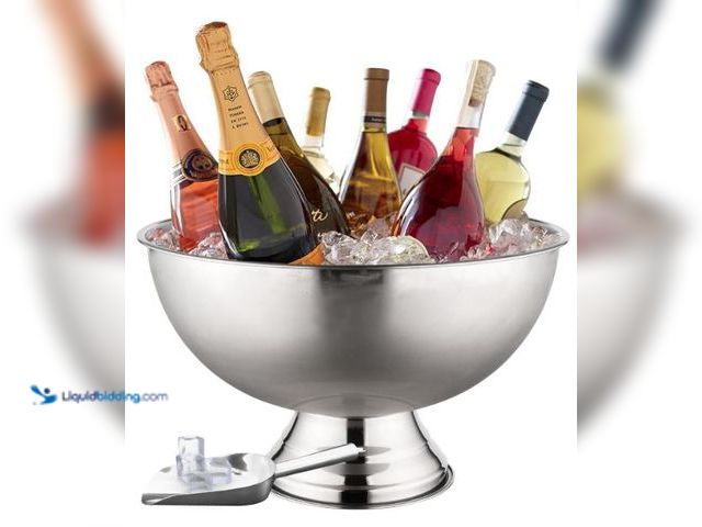Lot 49-5436643 - Premium 12L Large Ice Bucket for Parties – 16"x16"x10" Silver Stainless Steel Beverage Tub with Scoo...