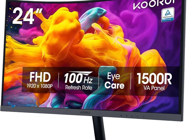 Lot 49-5437429 - KOORUI 24 inch Curved Monitor, Full HD 1080P Curved Computer Monitor, 100Hz 1500R PC Screen, TÜV Rhe...