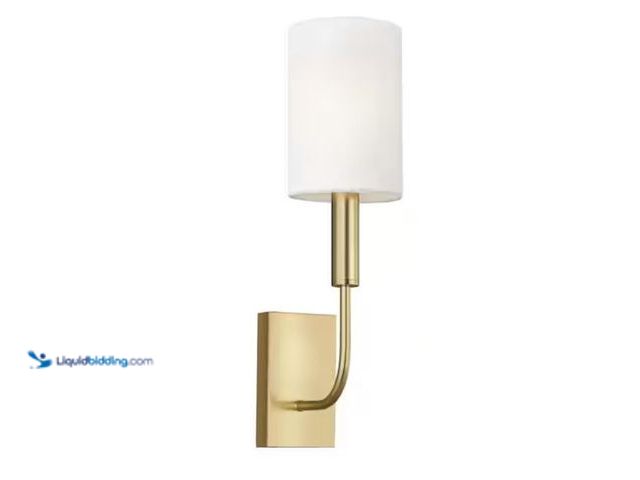 Lot 49-2006750 - Generation Lighting Brianna 4 in. W 1-Light Burnished Brass Wall Sconce with White Linen Shade, Mode...
