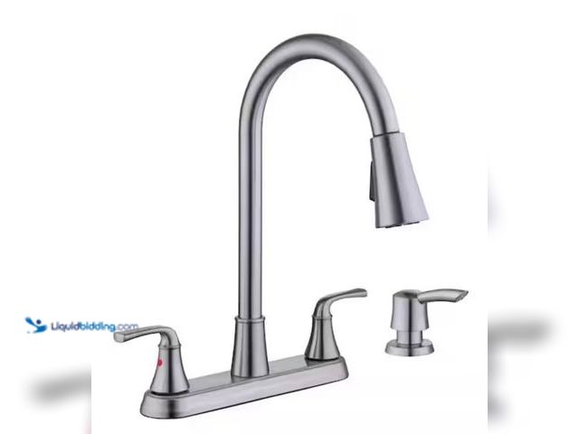 Lot 49-2001603 - Glacier Bay Sadira Double Handle Pulldown Sprayer Kitchen Faucet with Soap Dispenser in Stainless St...