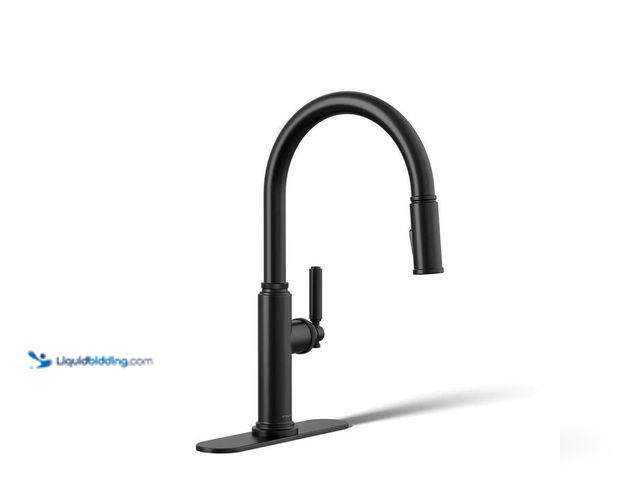 Lot 49-2024226 - KOHLER Revolv Single Handle Pull Down Sprayer Kitchen Faucet in Matte Black. Model # R34619-BL. MSRP...