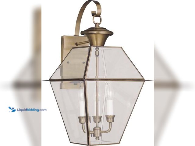 Lot 49-3519968 - Livex Lighting 2381-01 Westover 3-Light Outdoor Wall Lantern, Antique Brass Unused (unable to test) ...