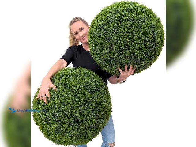 Lot 49-5448725 - 365 Curb Appeal 23" XL Topiary Balls (Better Than A Boxwood, 2 Topiary Balls (4 Halves)). Model: B0C...