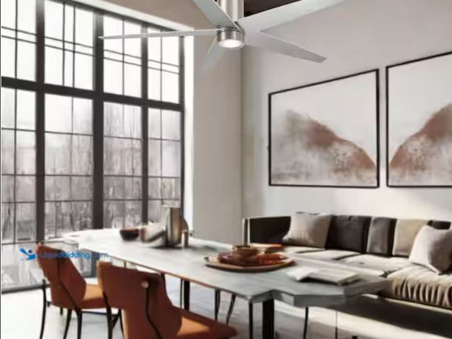 Lot 49-1632076 - MINKA-AIRE Symbio 56 in. Integrated LED Indoor Brushed Nickel Ceiling Fan with Light with Remote Con...