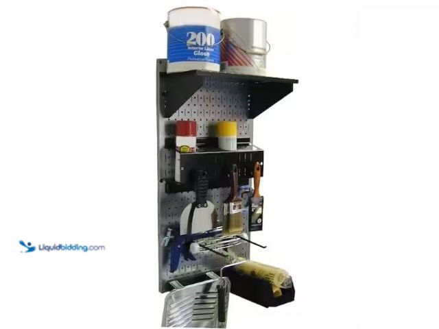 Lot 49-1625616 - Wall Control 32 in. x 16 in. Metal Pegboard Paint Supply Organizer Kit with Shiny Galvanized Steel P...
