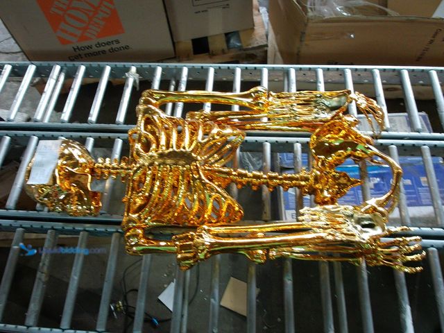 Lot 49-1533783 - Life Size Gold Plated Posable Skeleton Halloween Décor, Model #866593, Unused  Ref#HW1009