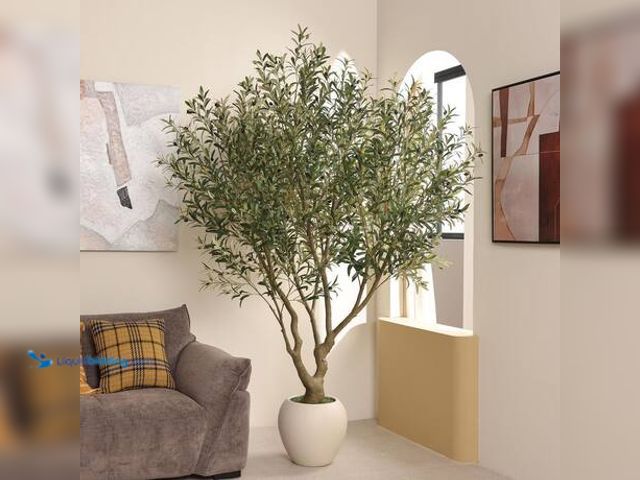 Lot 49-5553524 - DR.Planzen 8 ft. Artificial Olive Tree with White Planter, Fake Olive Silk Tree for Indoor Home Deco...