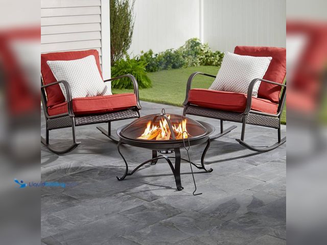 Lot 49-5414725 - Sadler 29.33 in.W Rubbed Bronze Steel Wood Outdoor Fire Pit with Cover and Poker Included. Model: 10...