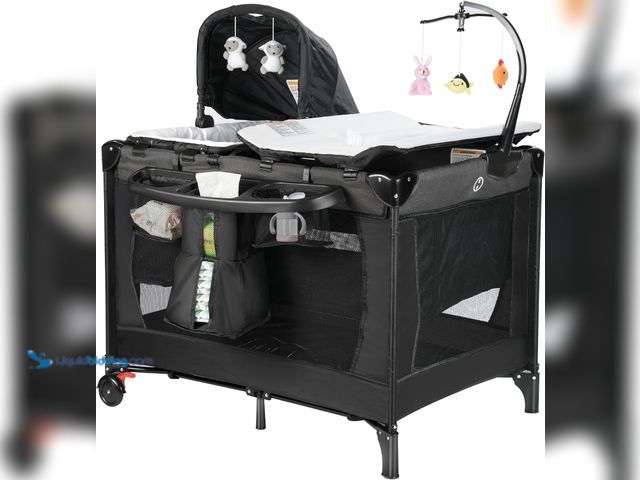 Lot 49-3564222 - 4 in-1 Pack and Play with Bassinet, Baby Crib Deluxe Nursery Center, Large Changing Table, Baby Play...