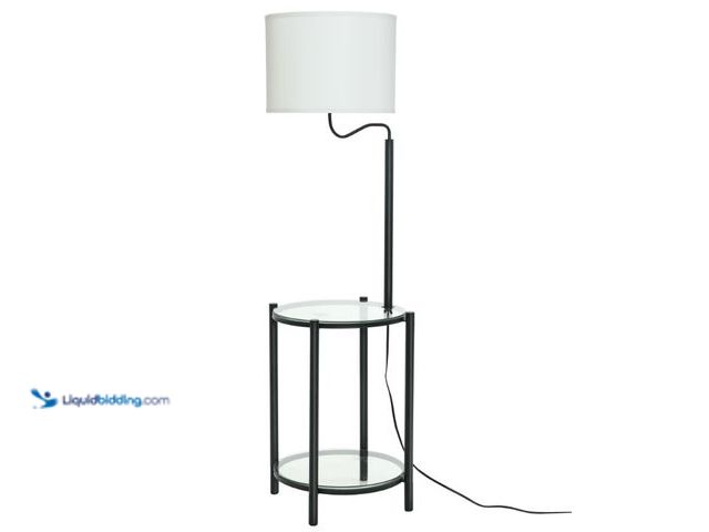 Lot 49-1625820 - Mainstays Glass End Table Floor Lamp with White Shade, Matte Black, 17"L x 17"W x 54"H, Model # 5144...