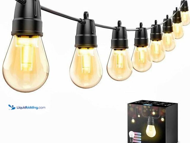 Lot 49-1548453 - Lot of 2 Garibosh 49ft Led Outdoor String Lights, Dimmable Edison Shatterproof Waterproof Patio Ligh...