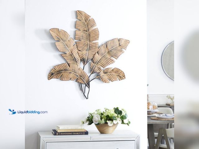 Lot 49-5541439 - 32 in. x 36 in. Metal Brown Clutter Palm Leaf Wall Decor with Distressed Textured Unused