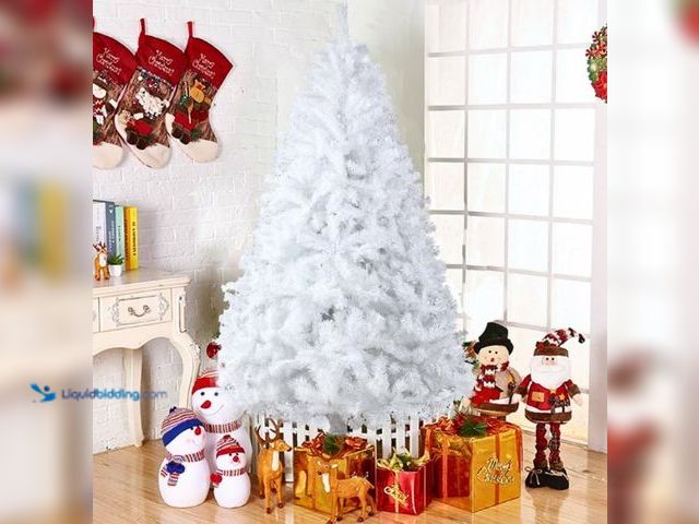 Lot 49-5447642 - Ktaxon 7.5ft White Christmas Tree Artificial Christmas Tree Seasonal Holiday Decoration w/ 1,500 Bra...