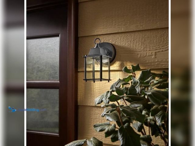 Lot 49-3564261 - Hampton Bay 8.375 in. Black Integrated LED Hardwired Line Voltage Outdoor Wall Light Lantern Sconce ...