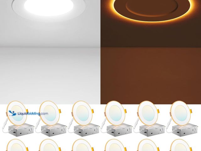 Lot 49-5410957 - Amico 12 Pack 4 Inch 5CCT LED Recessed Ceiling Light with Night Light, 2700K/3000K/3500K/4000K/5000K...