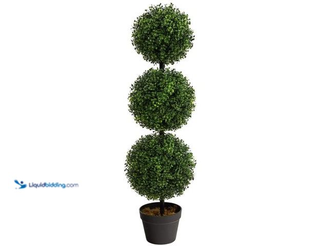 Lot 49-2001021 - Nearly Natural 36in Artificial Triple Ball Boxwood Topiary Tree - Indoor Outdoor Realistic Faux Gree...