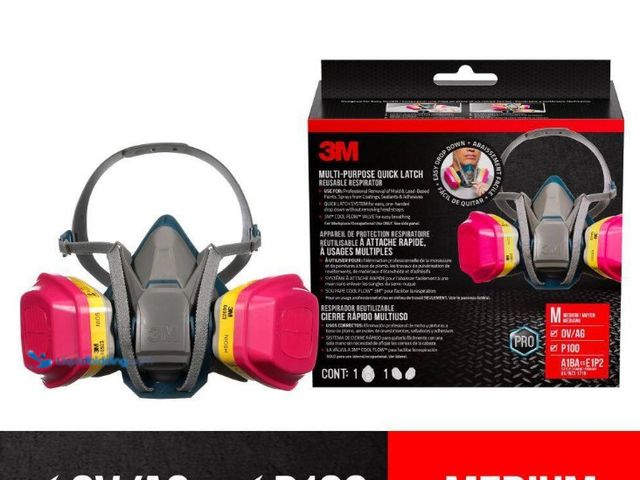 Lot 49-5552182 - 3M
OV/AG P100 Pro Multi-Purpose Reusable Respirator with Quick Latch, Size Medium. Model # 65023QLH...