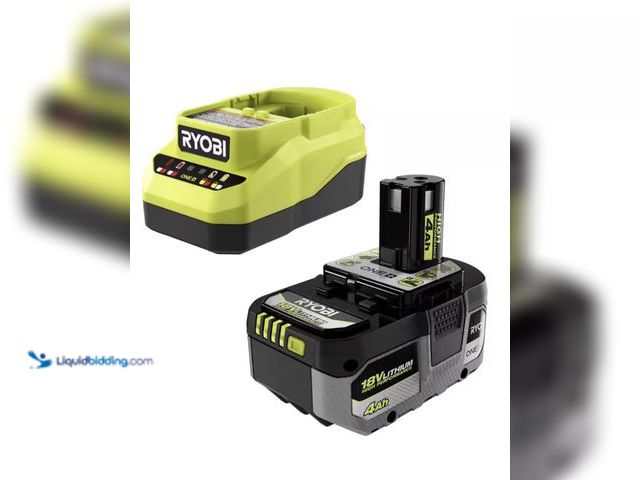 Lot 49-1807085 - RYOBI 18V ONE+ battery and charger /RYOBI 18V ONE+ 4Ah Lithium HIGH PERFORMANCE Starter Kit / Used