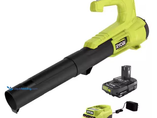 Lot 49-2005612 - RYOBI ONE+ 18V 90 MPH 250 CFM Cordless Battery Leaf Blower/Sweeper with 2.0 Ah Battery and Charger, ...