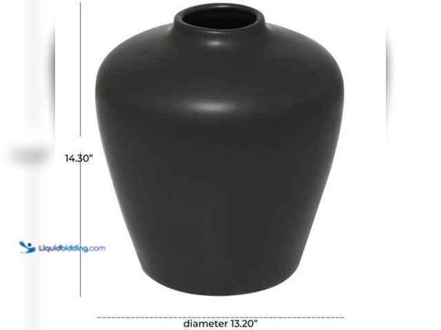 Lot 49-5572284 - Litton Lane 14 in. Black Matte Ceramic Decorative Vase. Model # 043657. Unused