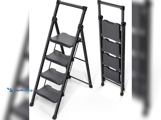 Lot 49-5483899 - KINGRACK Step Ladder 4 Step Folding, 900lbs 4 Step Ladder with Anti-Slip Wide Pedal and Handrails, L...