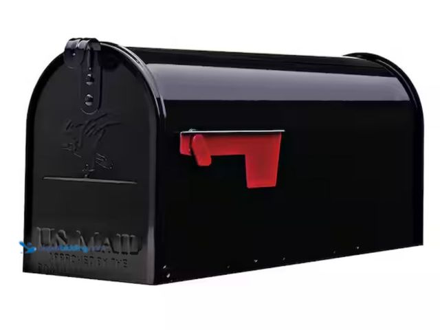 Lot 49-3611947 - Architectural Mailboxes Elite Black, Medium, Steel, Post Mount Mailbox, Model # E1100BAM, Unused, Sc...