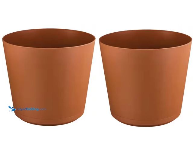 Lot 49-3614410 - Lot of (2) Vigoro Kyra Large Clay Plastic Round Planter with Attached Saucer (20 in. L x 20 in. W x ...